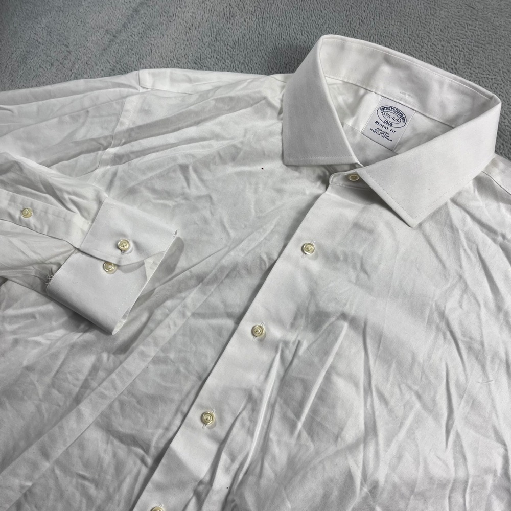 Brooks Brothers 1818 Regent Fit Dress Shirt White Herringbone 17.5 34/35 NonIron